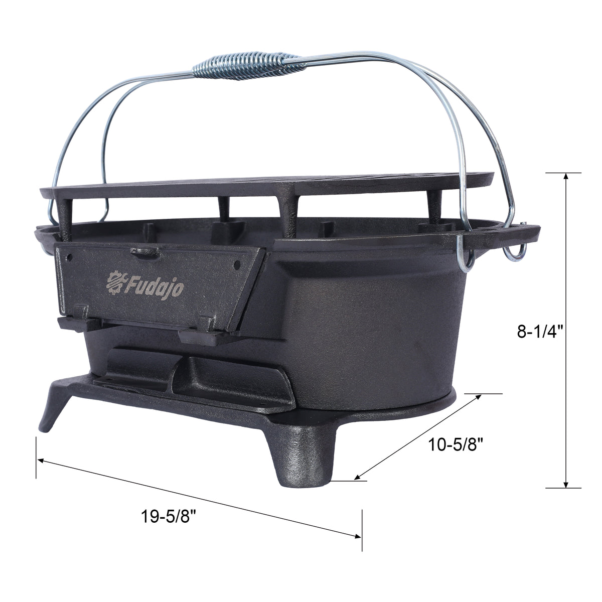 Oval Cast Iron Grill Outdoor, Portable Charcoal Grill And Tabletop Cast Iron Set 100% Cast Iron, Enameled, Durable, Small Charcoal Grill, Camping Stove, Hibachi Grill Black Iron
