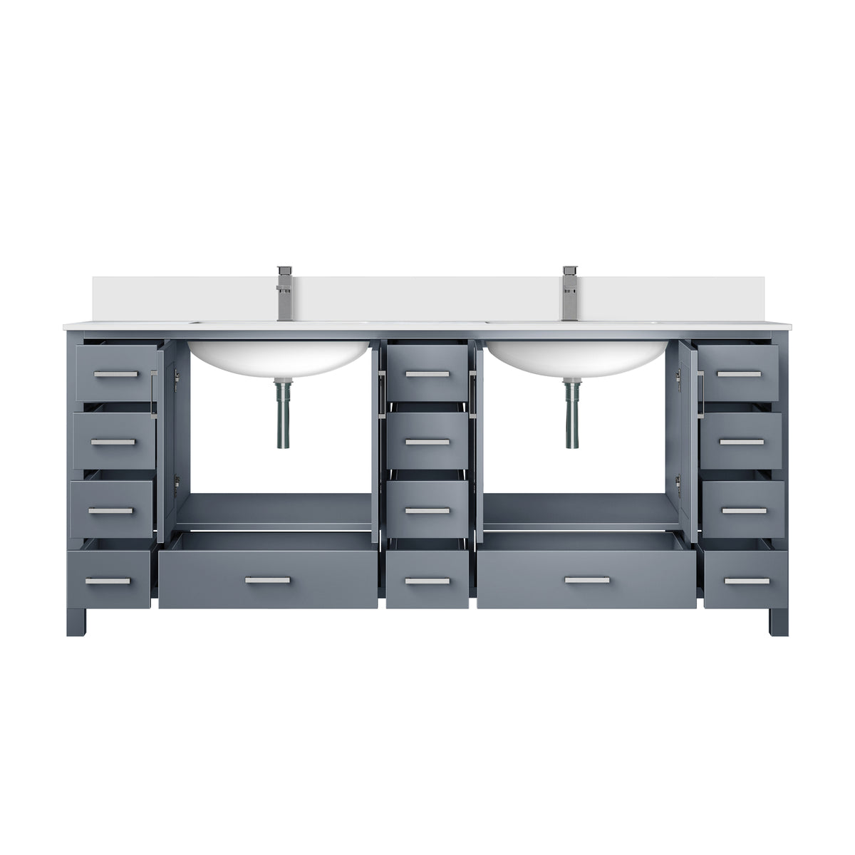Dark Grey Double Bath Vanity 84 In. W X 22 In. D, White Quartz Top, And Faucet Set Dark Grey Plywood Wood