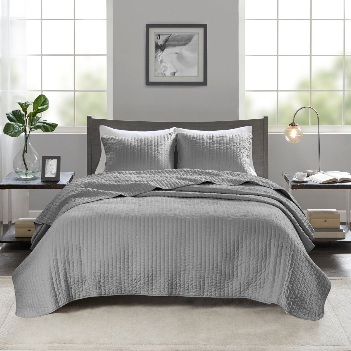 2 Piece Quilt Set Grey Twin Twin Xl Twin Grey Cotton
