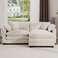 Corduroy Two Seater Sofa With 1 Footrest, L Shaped 2 Seater Sofa With Ottoman For Small Living Spaces, Light Beige Corduroy Sofa Beige Corduroy 2 Seat