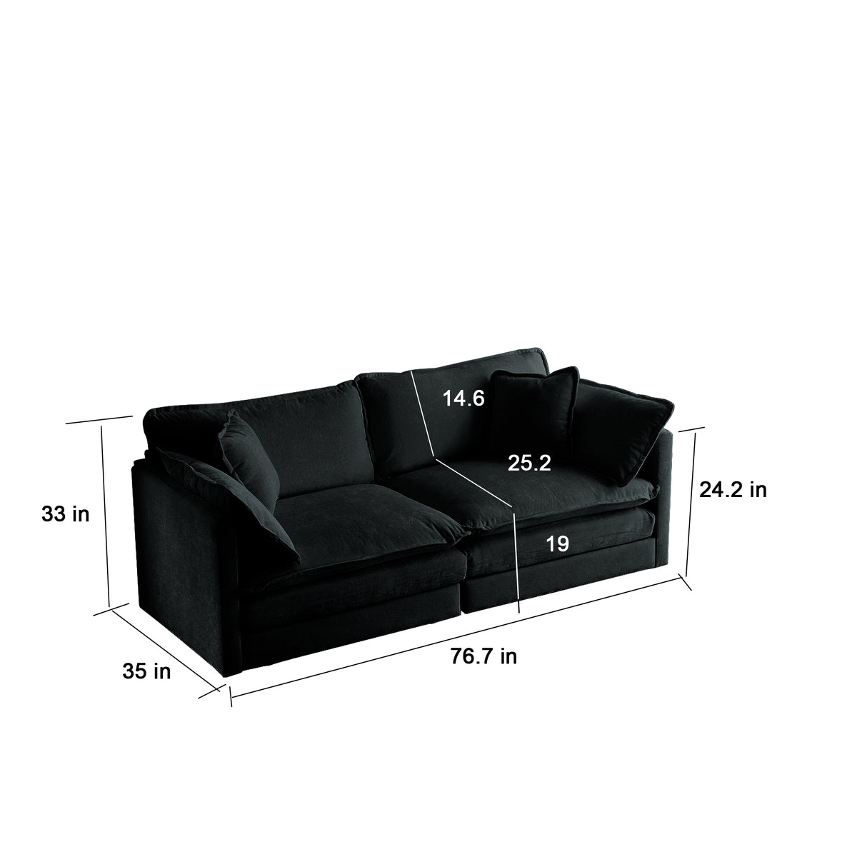 2 Piece Living Room Set2 Pieces Upholstered Loveseat And Couch For Home Office Lounge, Sofa Set Of 2, 2 Piece 2 2 Seat Couch Set For Living Room ,Black Chenille Black Chenille 4 Seat