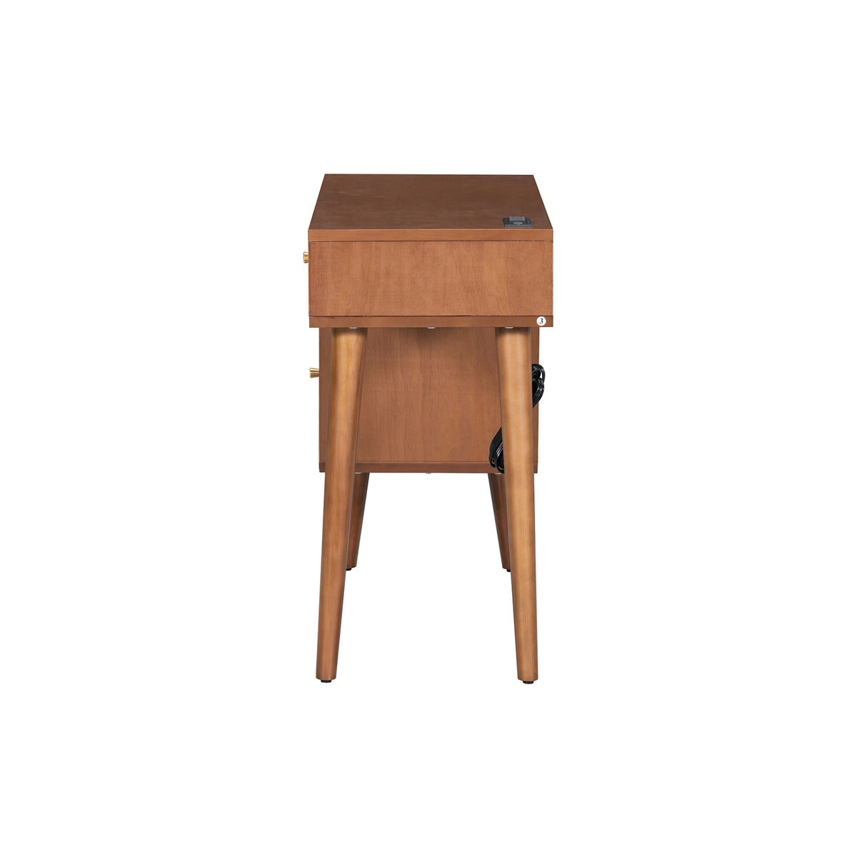 39" Retro Bohemian Style Wooden Makeup Vanity Set With Charging Plug&Usb Port And Stool, Dressing Table With 3 Storage Drawers And 1 Rectangular Rattan Drawer, Walnut Walnut 4 Drawers Wood