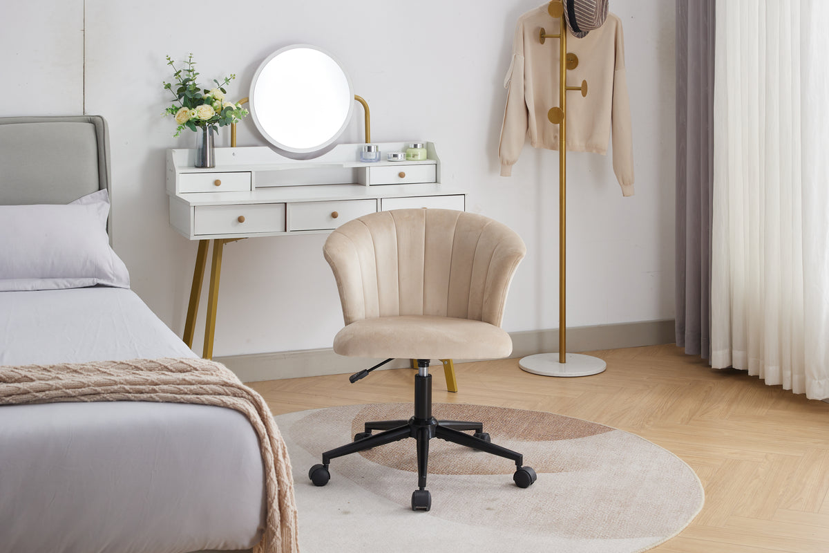 Home Office Chair, Velvet Fabric Swivel Flower Shape Computer Desk Chair For Home Office Or Bedroom Camel Foam Polyester Blend