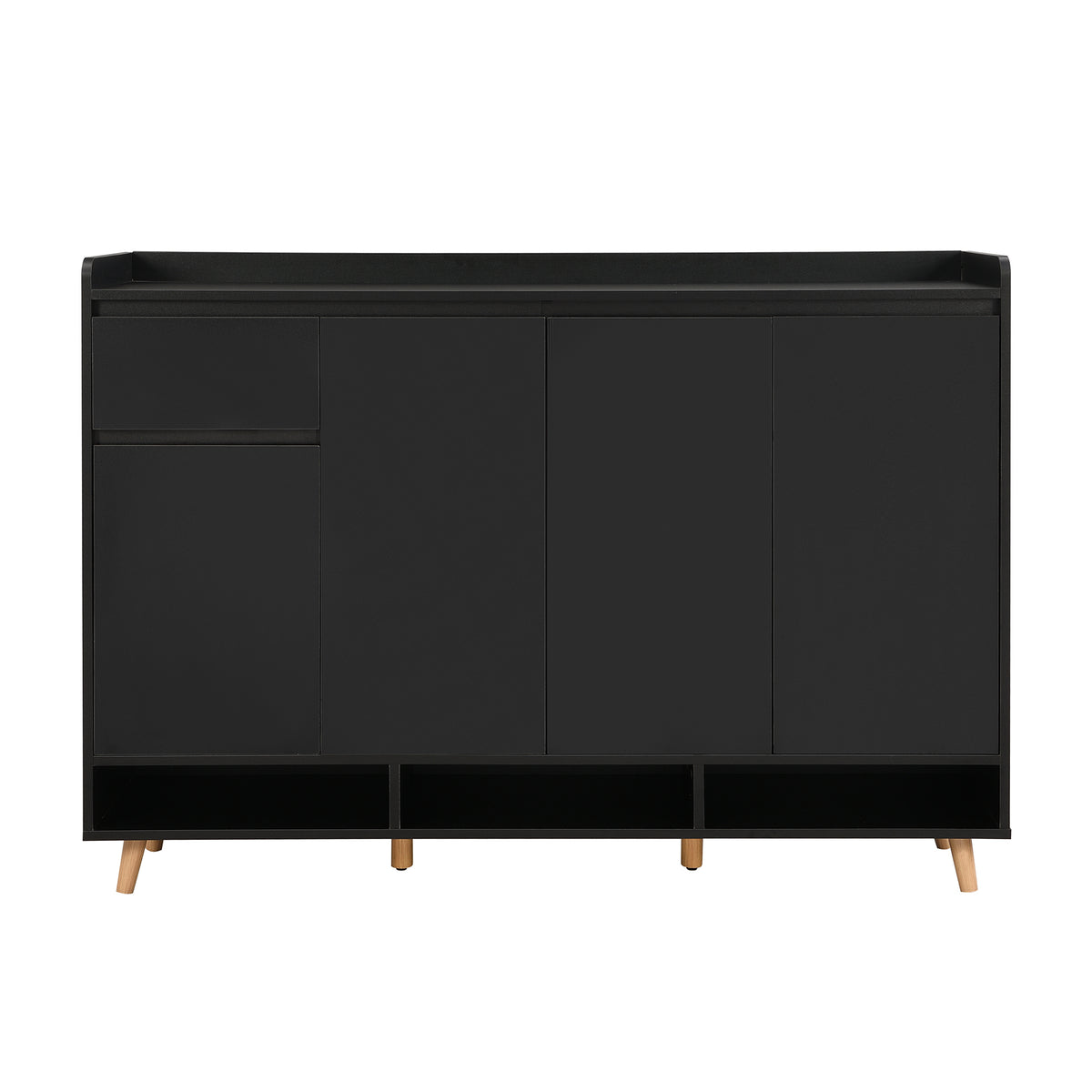 Sleek And Contemporary Shoe Cabinet With Adjustable Shelves, Minimalist Home Organizer With Solid Wood Legs, Storage Sideboard For Entryway, Living Room, Black Black Primary Living Space Particle Board