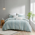 3 Piece Cotton Jacquard Duvet Cover Set Queen Blue Cotton