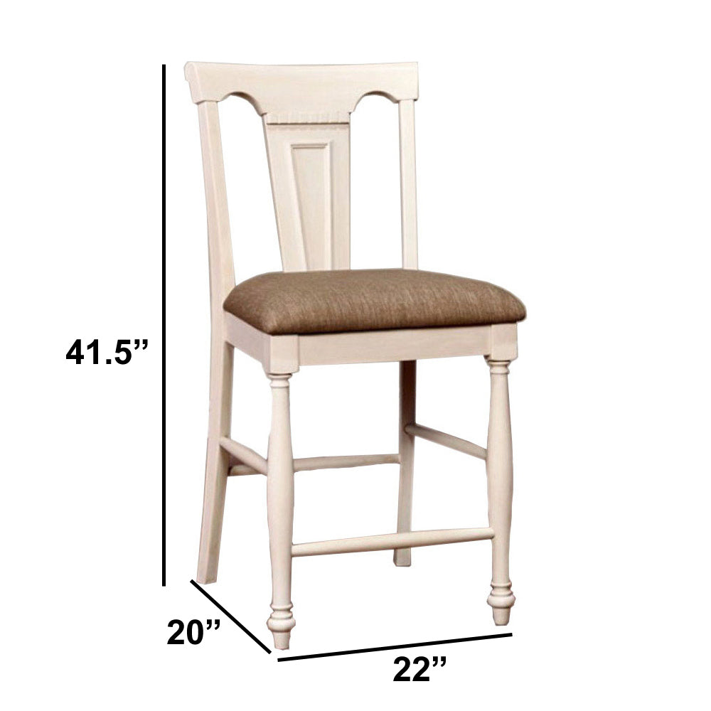 Sabrina Cottage Counter Height Chair Withfabric Cushion, Tan & White, Set Of 2 White Wood Fabric
