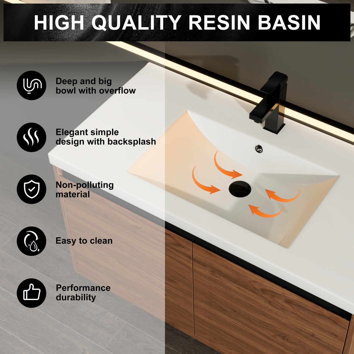 Brown 36 Inch Bathroom Vanity With Resin Countertop Sink, 2 Doors Bathroom Cabinet Set Brown Bathroom American Design Engineered Wood