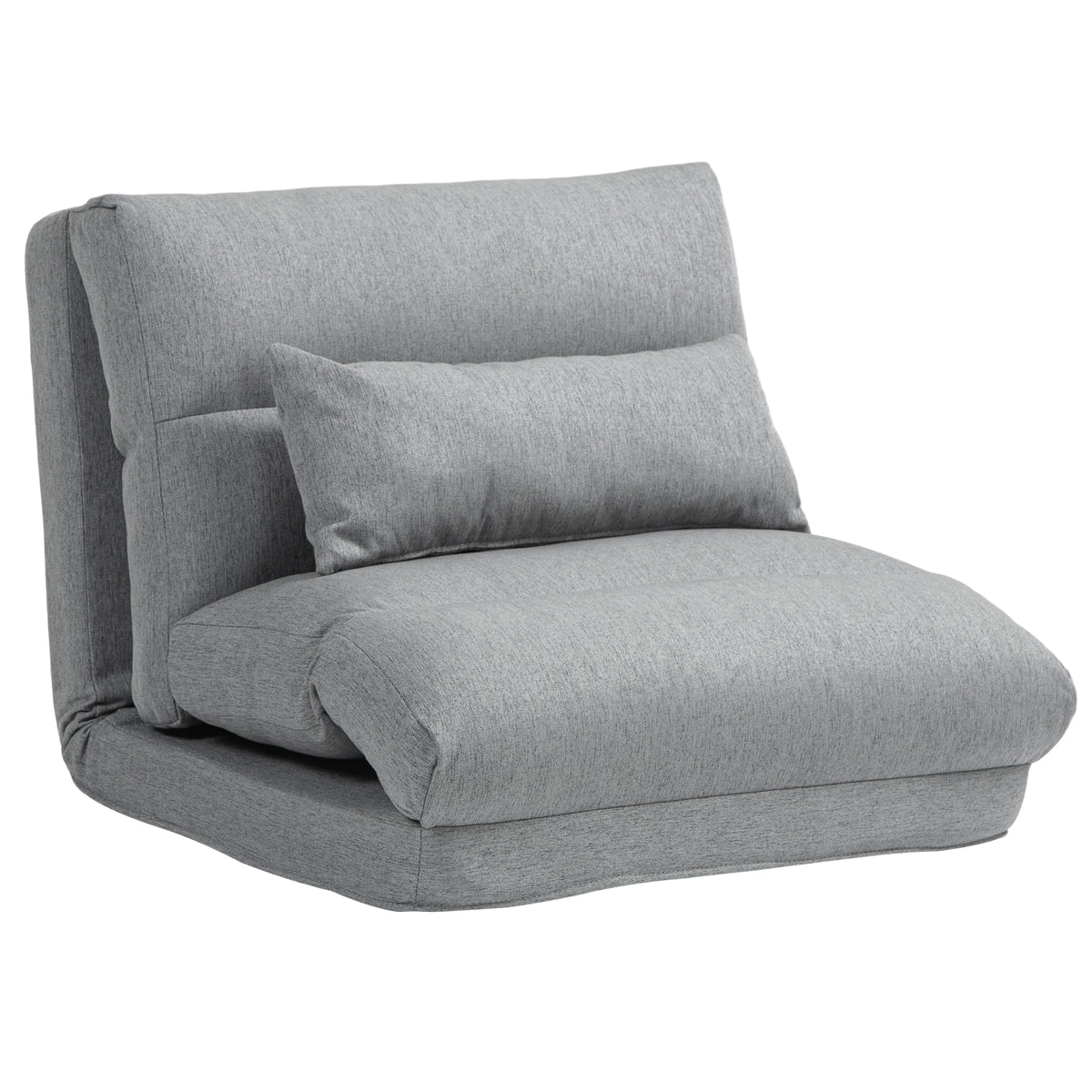 Homcom Folding Floor Chair, Convertible Lazy Sofa Bed, Floor Couch With 6 Position Adjustable Backrest And Pillow For Reading, Gaming, Meditating, Gray Gray Polyester