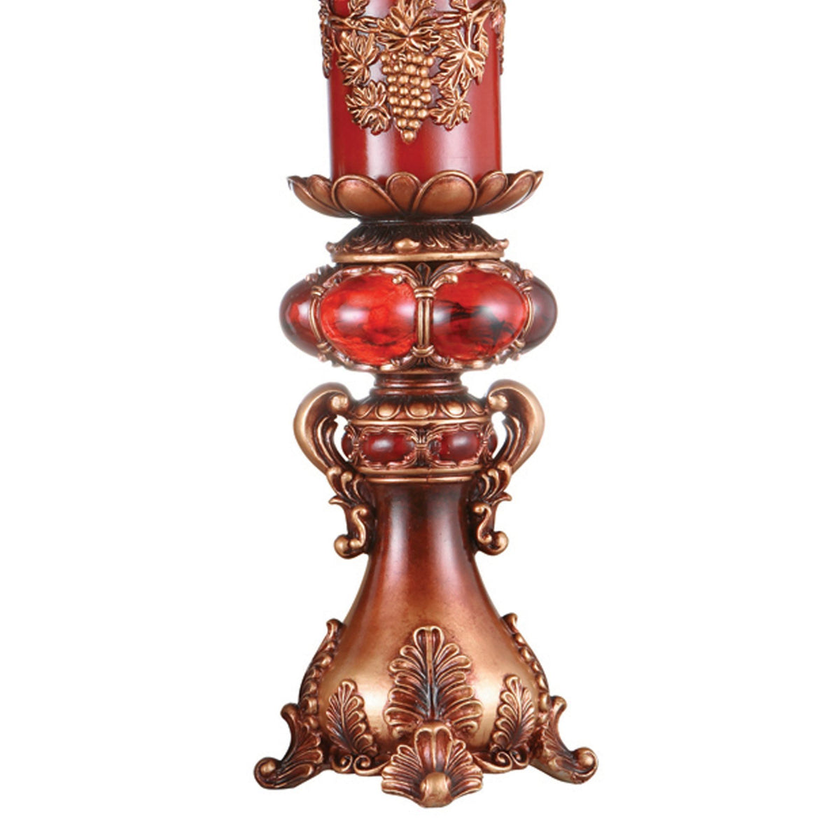 16" Tall Polyresin Candleholder With Red And Brown Finish Multicolor Polyresin