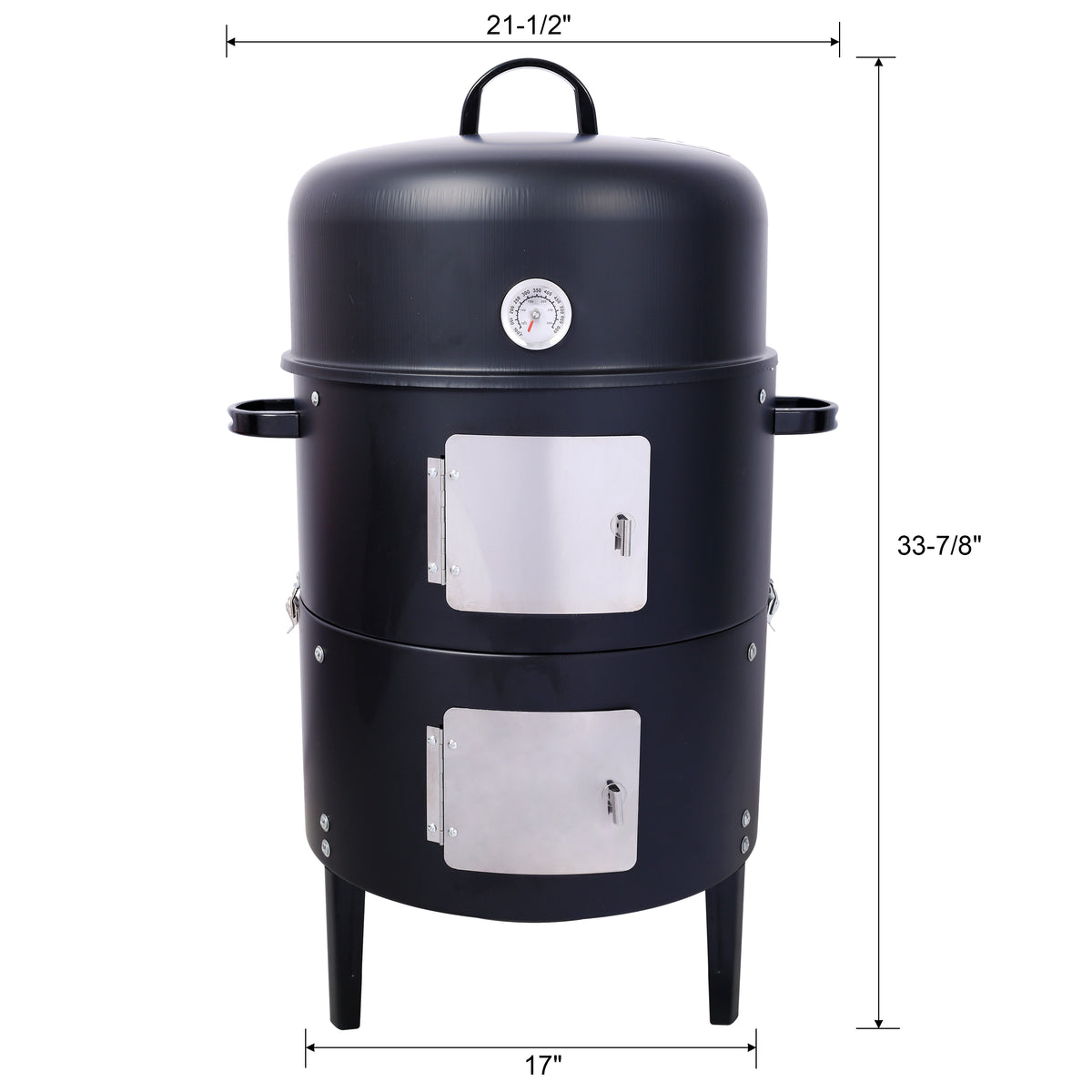 17 Inch Steel Charcoal Smoker, Heavy Duty Round Bbq Grill For Outdoor Cooking, Black Black Steel