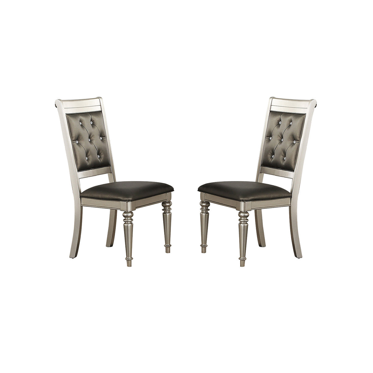 Dining Chairs With Tufted Back, Silver Set Of 2 Solid Silver Dining Room Dining Chairs Tufted Back Solid Wood
