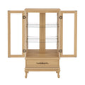 Curio Cabinet Lighted Glass Cabinet Glass Wine Cabinet Curio Display Cabinet With Adjustable Glass Shelves 2 Doors And 1 Drawer Cabinet Sideboard With Bulb Included Light Oak Light Oak Mdf Glass
