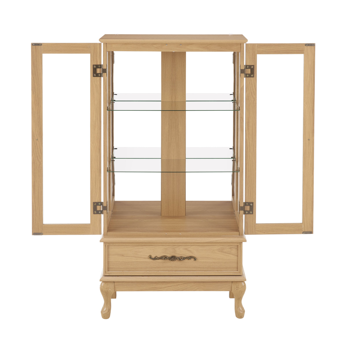 Curio Cabinet Lighted Glass Cabinet Glass Wine Cabinet Curio Display Cabinet With Adjustable Glass Shelves 2 Doors And 1 Drawer Cabinet Sideboard With Bulb Included Light Oak Light Oak Mdf Glass