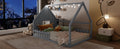 Full Size Wood House Bed With Window And Fence, Gray Old Sku: Wf304147Aae Box Spring Not Required Full Gray Wood Bedroom Pine Bed Frame Solid Wood Mdf