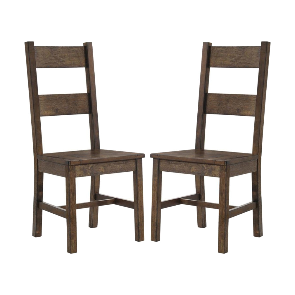 Set Of 2 Wooden Dining Chairs In Rustic Golden Brown Rustic Brown Dining Room Dining Chairs Ladder Back Set Of 2 Mdf