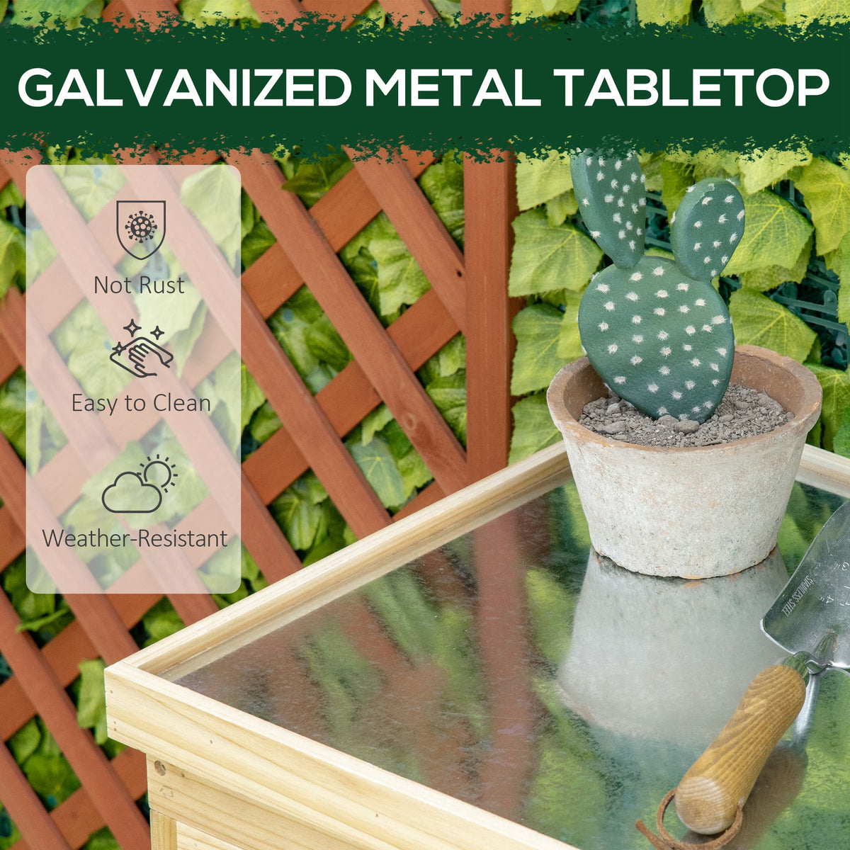 Outsunny Garden Storage Cabinet, Outdoor Tool Shed With Galvanized Top And Two Shelves For Yard Tools Or Pool Accessories, Natural Natural Wood Wood