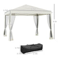 Outsunny 10' X 10' Pop Up Canopy Tent With Netting, Instant Gazebo, Ez Up Screen House Room With Carry Bag, Height Adjustable, For Outdoor, Garden, Patio, Beige Beige Steel