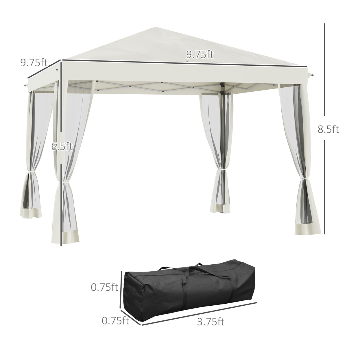 Outsunny 10' X 10' Pop Up Canopy Tent With Netting, Instant Gazebo, Ez Up Screen House Room With Carry Bag, Height Adjustable, For Outdoor, Garden, Patio, Beige Beige Steel
