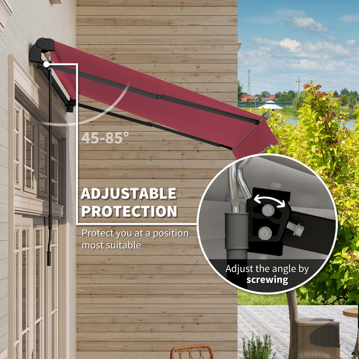 Outsunny 10' X 8' Retractable Awning, Patio Awnings, Sunshade Shelter W Manual Crank Handle, Uv & Water Resistant Fabric And Aluminum Frame For Deck, Balcony, Yard, Red Red Aluminum