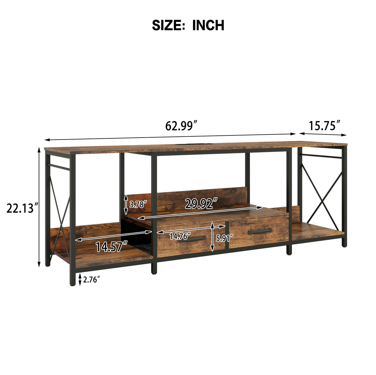 Tv Stand With Led Lights Power Outlets Tv Stand With Fabric Drawers For 65 70 75 Inches Tv Entertainment Center And Industrial Tv Console Table With Open Storage Shelves For Living Room, Bedroom