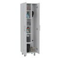 Cleaning Cabinet With Five Shelves And Broom Hangers, White White Solid Wood Mdf Engineered Wood