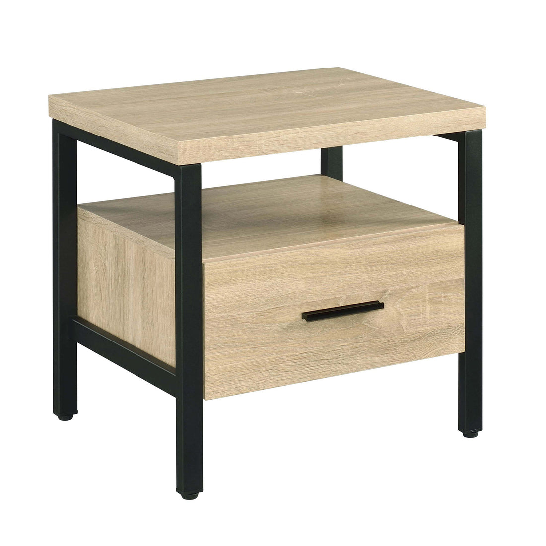 Oak And Black 1 Drawer Accent Table Natural Black Primary Living Space Rustic Drawers Rectangular Wood Metal