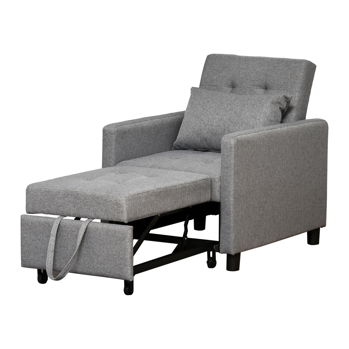 Homcom Convertible Sofa Lounger Chair Bed Multi Functional Sleeper Recliner With Tufted Upholstered Fabric, Adjustable Angle Backrest, And Pillow, Grey Grey Plastic 1 Seat