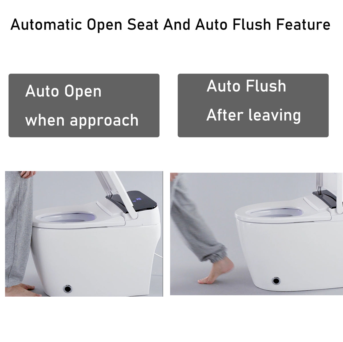 Elongated Smart Toilet With Elongated Heated Bidet Seat, Intelligent Toilet With Bidet Built In, Feet Sensor,Auto Open Close Seat, Off Seating Auto Flush, Night Light, Warm Water & Dryer,White White Bathroom Luxury Porcelain