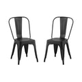 2Pc Modern Matte Black Finish Metal Dining Room Kitchen Bar Chairs Contemporary Aesthetic 18 Inch Seat Height Standard Dining Matte Black Dining Room Wipe Clean Square Contemporary,Industrial,Modern