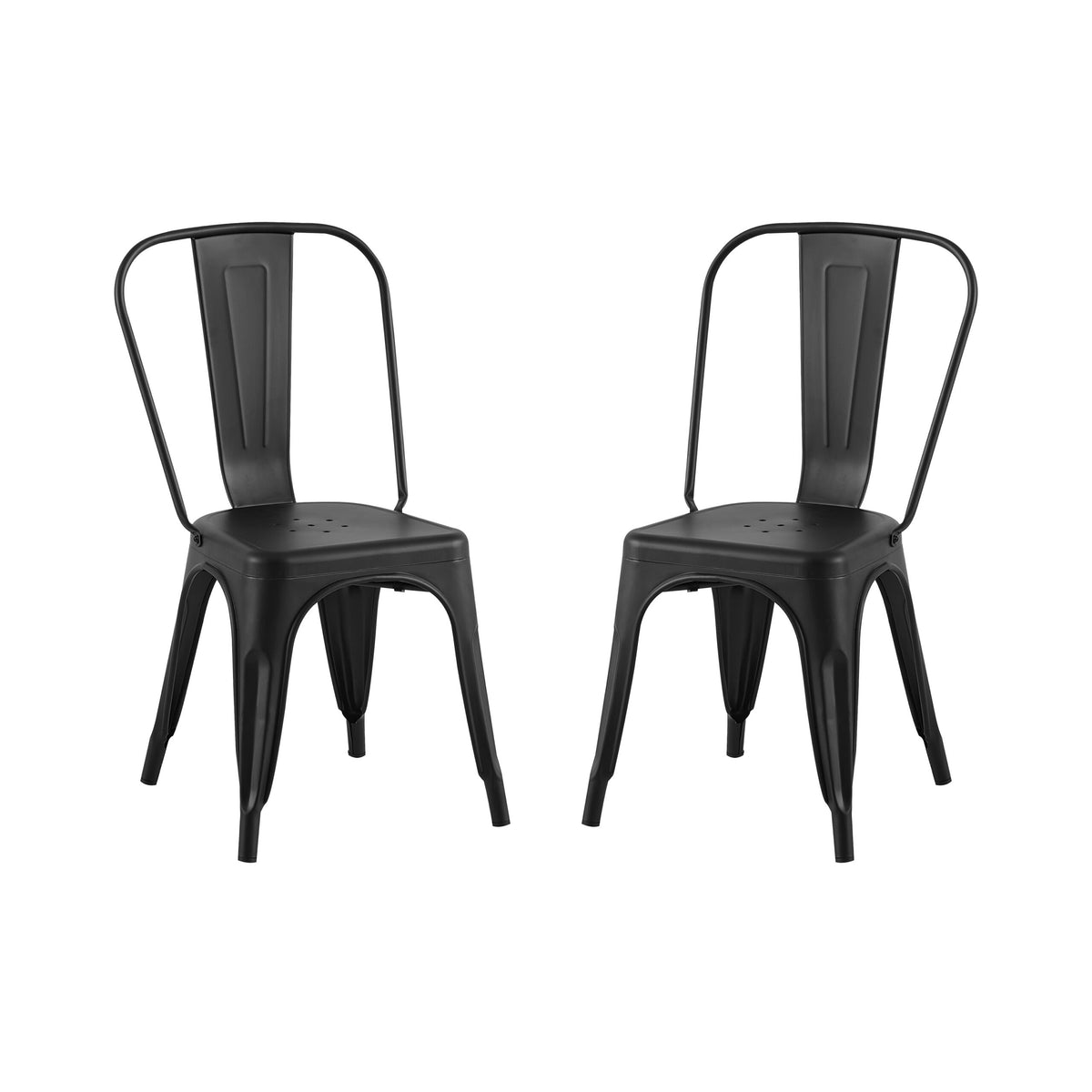 2Pc Modern Matte Black Finish Metal Dining Room Kitchen Bar Chairs Contemporary Aesthetic 18 Inch Seat Height Standard Dining Matte Black Dining Room Wipe Clean Square Contemporary,Industrial,Modern