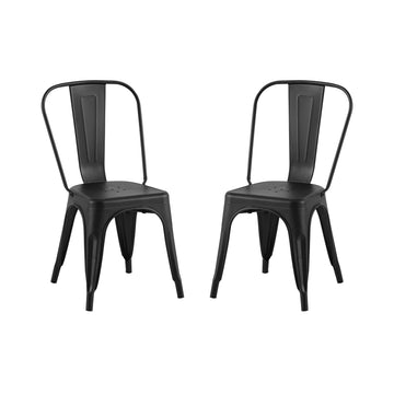 2Pc Modern Matte Black Finish Metal Dining Room Kitchen Bar Chairs Contemporary Aesthetic 18 Inch Seat Height Standard Dining Matte Black Dining Room Wipe Clean Square Contemporary,Industrial,Modern
