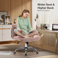 Armless Fabric Office Desk Chair With Wheels, Criss Cross Legged Wide Seat Chair, Modern Home Office Chair With Lumbar Pillow, Comfy Computer Task Chair For Small Space, Vanity Chair For Women