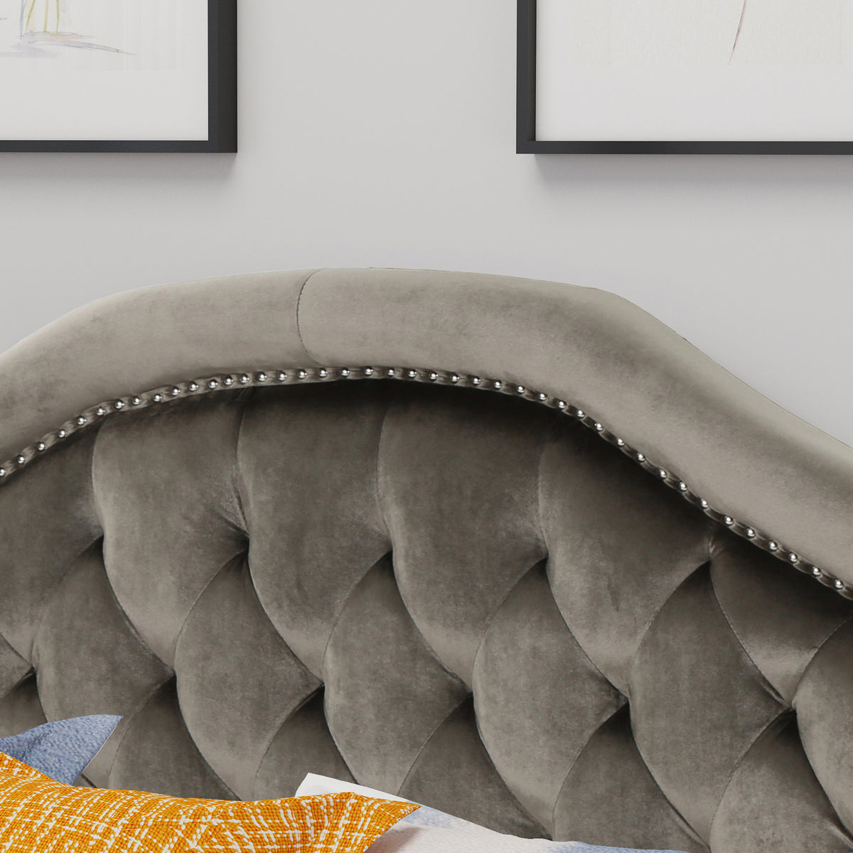 Queen&Full Sized Headboard Grey Velvet
