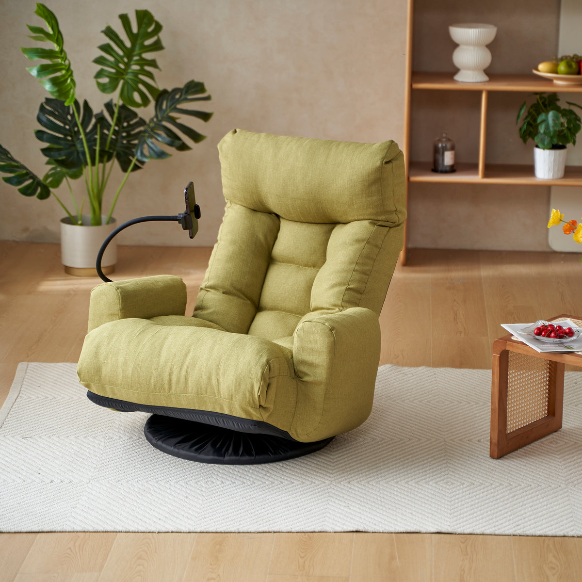 Adjustable Head And Waist, Game Chair, Lounge Chair In The Living Room, 360 Degree Rotatable Sofa Chair,Rotatable Seat Leisure Chair Deck Chair Green Metal Soft Cotton Metal