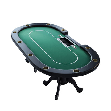 96" Poker Table For Texas Holdem Casino Game Premium Aura Oval With Waterproof Felt Cup Holders Chips Tray Drop Box Green Green Primary Living Space Modern Wood