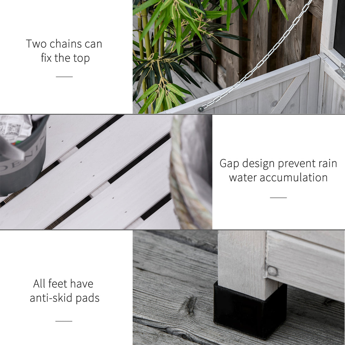 Outsunny 75 Gallon Wooden Deck Box, Outdoor Storage Container With Aerating Gap & Weather Fighting Finish, Grey Grey Wood