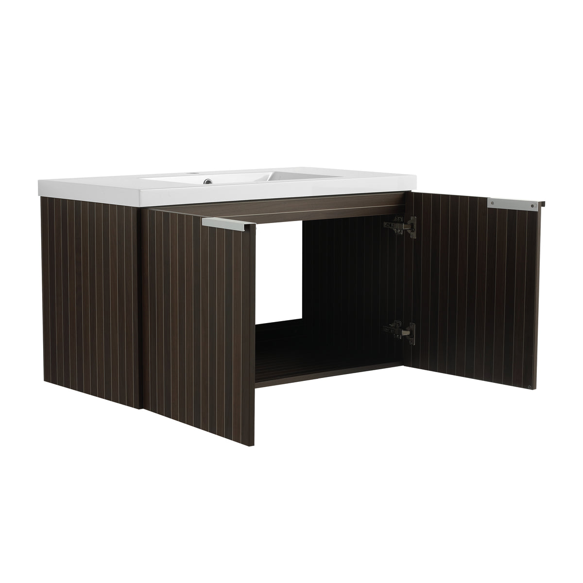 36 Inch Bathroom Cabinet With Resin Sink,Soft Close Doors,Float Mounting Design Silver Brown Stripe Bathroom Modern Plywood Plywood