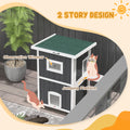 Pawhut Outdoor Cat House, Wooden Cat House 2 Tiers Cat Shelter With Weatherproof Roof, Removable Floor, Escape Doors, For 1 2 Cats, Gray Gray Wood