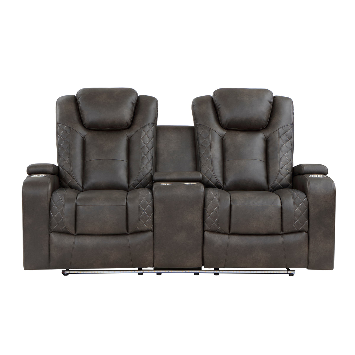 Luxury Comfort Modern Living Room Furniture 1Pc Power Reclining Loveseat Premium Faux Leather Upholstery, Power Headrests, Led Light, Usb Ports, Cup Holders, Hidden Storage Brown Gray Faux Leather Wood Primary Living Space Luxury,Modern Plywood,Solid