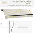 Outsunny 8' X 6.5' Retractable Awning, Patio Awning Sunshade Shelter With Manual Crank Handle, 280Gsm Uv Resistant Fabric And Aluminum Frame For Deck, Balcony, Yard, Beige And White Beige Polyester