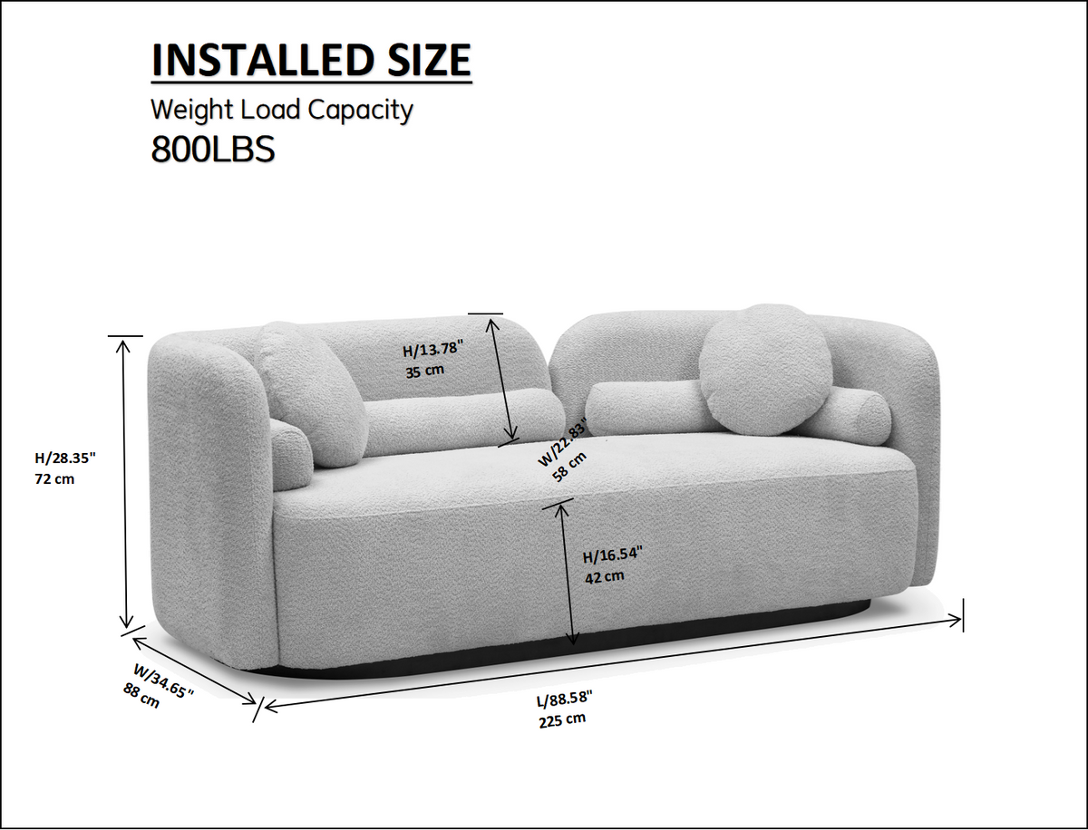 Luxury Modern Sofa Couch For Living Room, White Boucle Upholstered Cloud Couch For Apartment Home Office, 3 Seater White Brown Wood Primary Living Space Medium Soft Minimalist Eucalyptus Foam Fabric