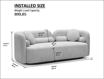 Luxury Modern Sofa Couch For Living Room, White Boucle Upholstered Cloud Couch For Apartment Home Office, 3 Seater White Brown Wood Primary Living Space Medium Soft Minimalist Eucalyptus Foam Fabric