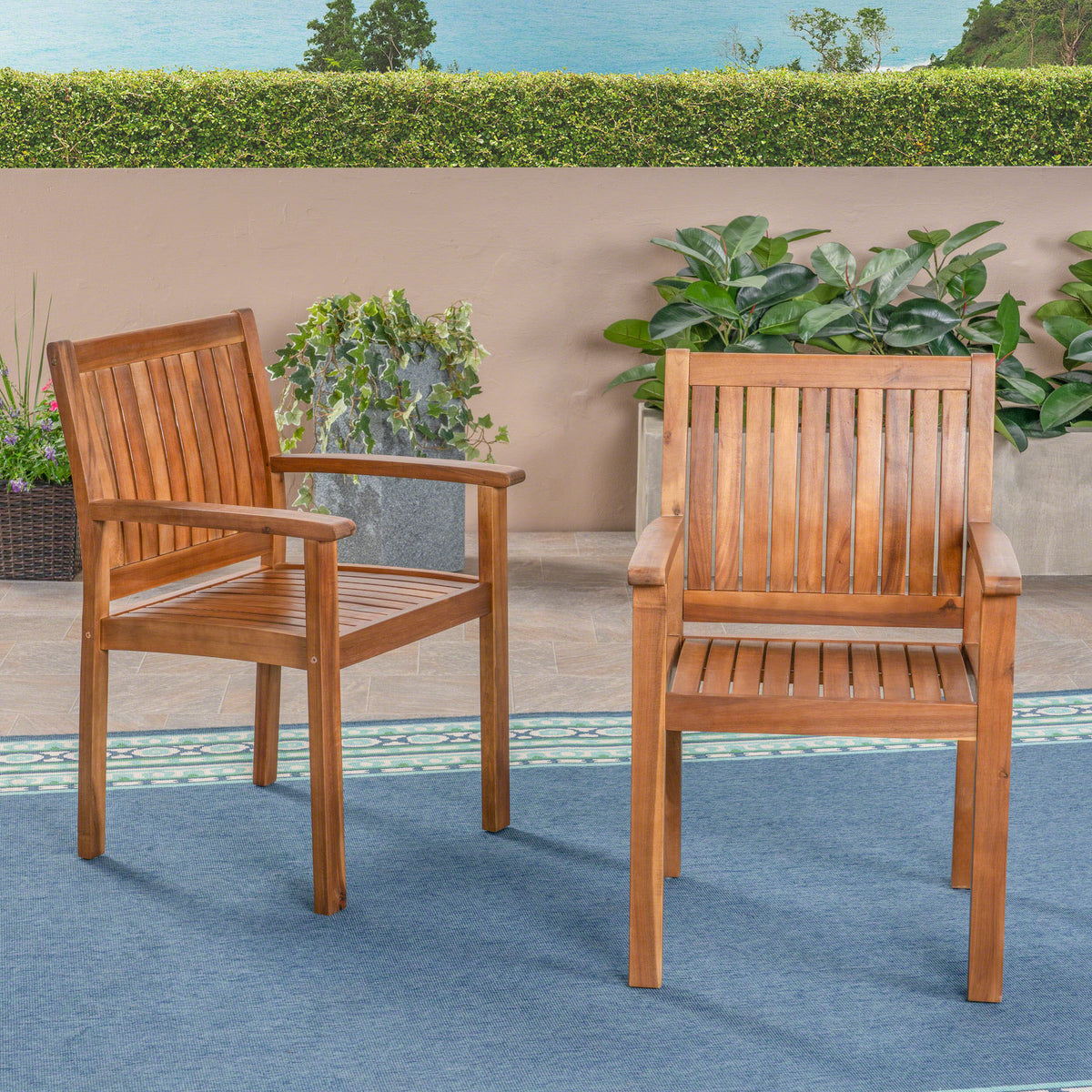 Wilson Dining Chair,Set Of 2 Teak Acacia Wood