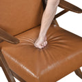 Brown Finish Solid Rubberwood Frame 1Pc Accent Chair Brown Faux Leather Upholstery Living Room Furniture Brown Primary Living Space Rubberwood Solid Wood