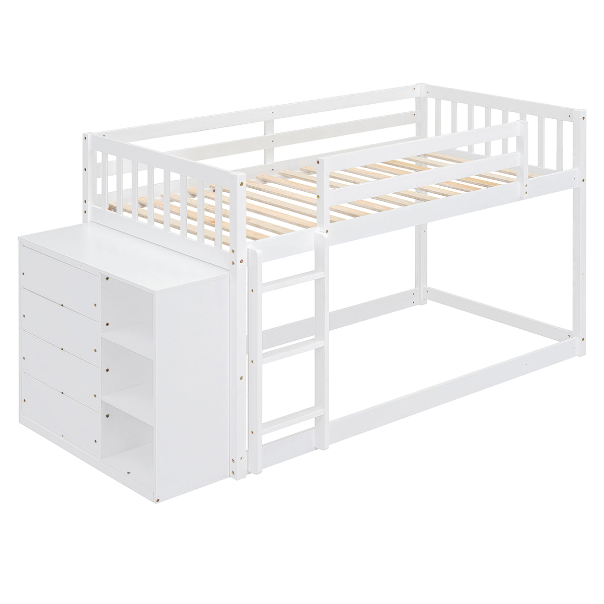 Twin Over Twin Bunk Bed With 4 Drawers And 3 Shelves White Twin White Solid Wood