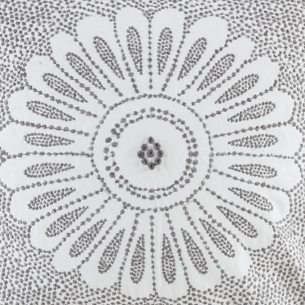 Cotton Embroidered Decorative Square Pillow Grey 20X20" Grey Cotton