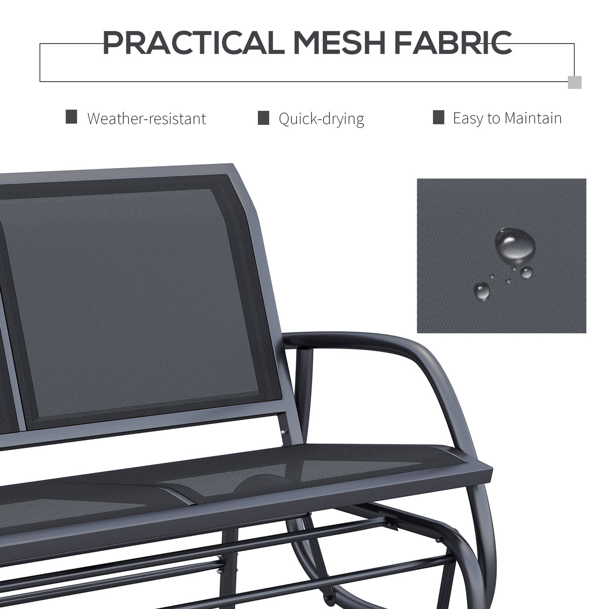 Outsunny 2 Person Outdoor Glider Bench, Patio Double Swing Rocking Chair Loveseat W Powder Coated Steel Frame For Backyard Garden Porch, Black Gray Steel