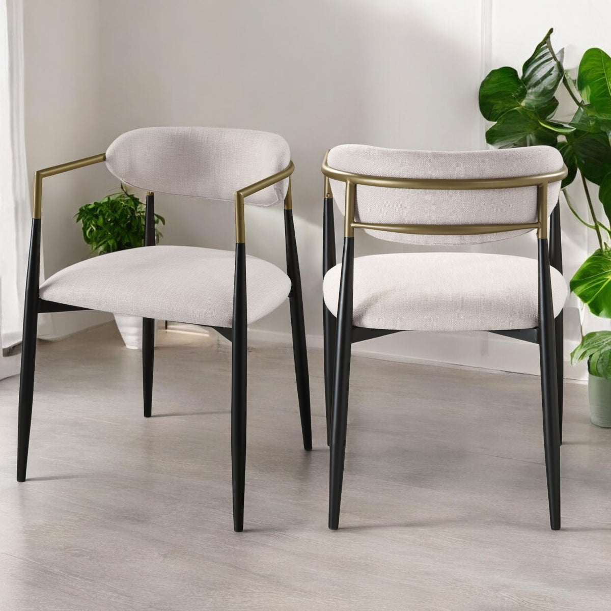 Jaramillo Beige Linen & Black Finish Side Chair Set Of 2 Beige Linen,Metal,Synthetic Wood