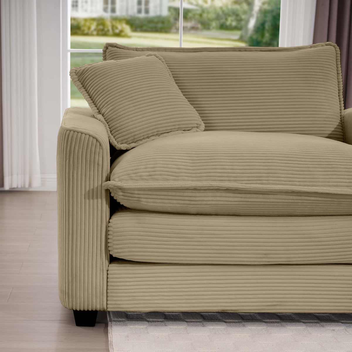 Modern Fabric Living Room Sofa With 4 Pillows Upholstered Large Deep Seating Loveseat, Tan Corduroy Tan Corduroy 2 Seat