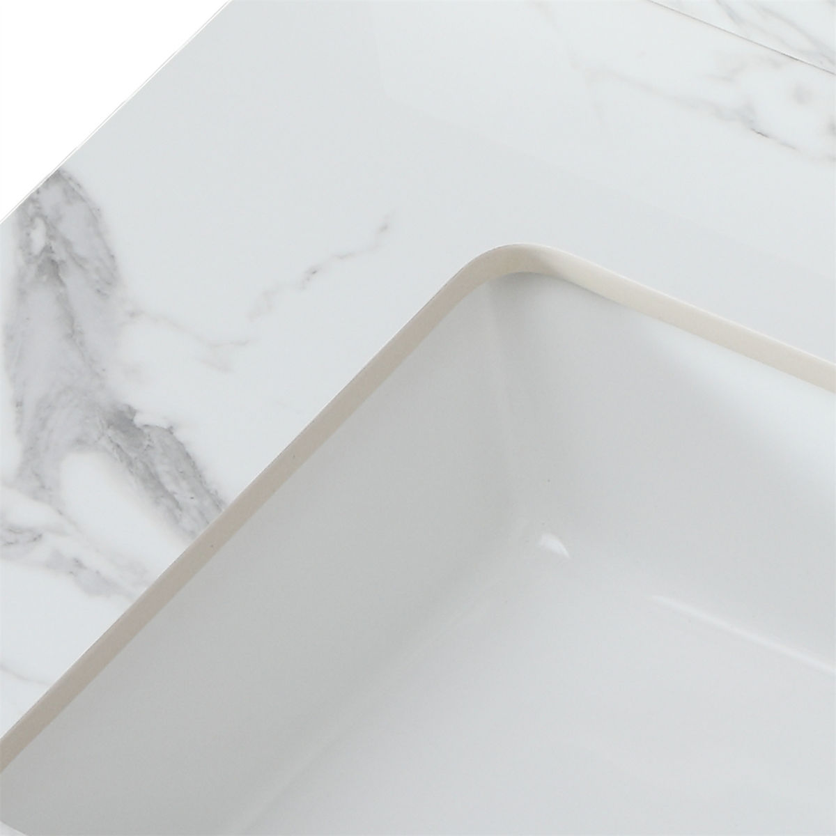 31"X22"Bathroom Vanity Top,Sintered Stone Carra Whitebarthroom Vanity Sink Tops With Rectangular Undermount Ceramic Sink With Vanity Backsplash, Three Faucet Hole Bathroom Vanity Countertop White